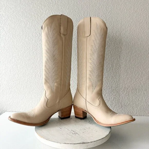 Lane JENTRY Knee High Womens Cowboy Boots 11 Pale Ivory Western Cowgirl Tall